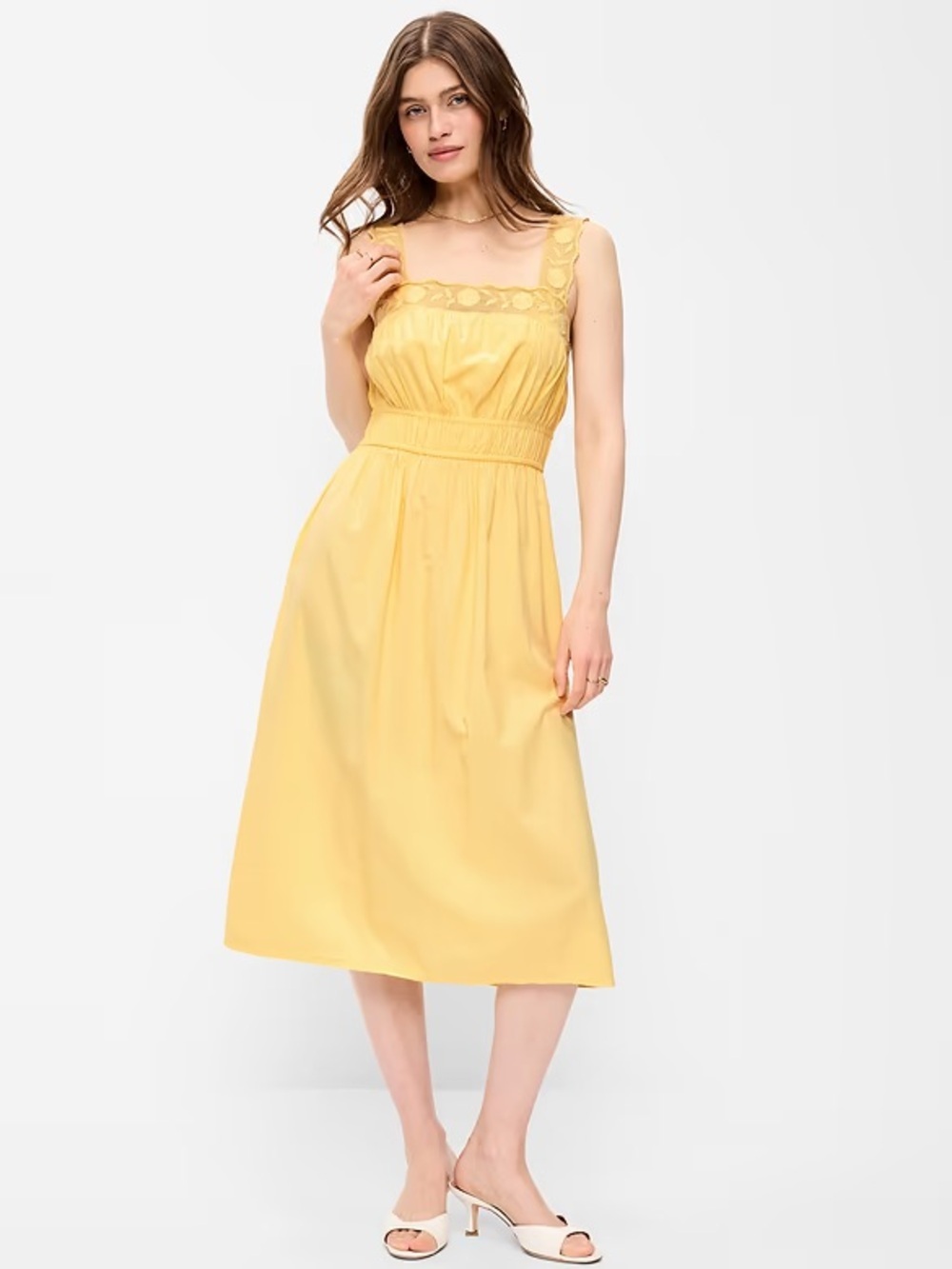NWT! Old Navy Sunbeam Yellow Fit & Flare Smocked-Waist Midi Dress - XS 🍓2️⃣